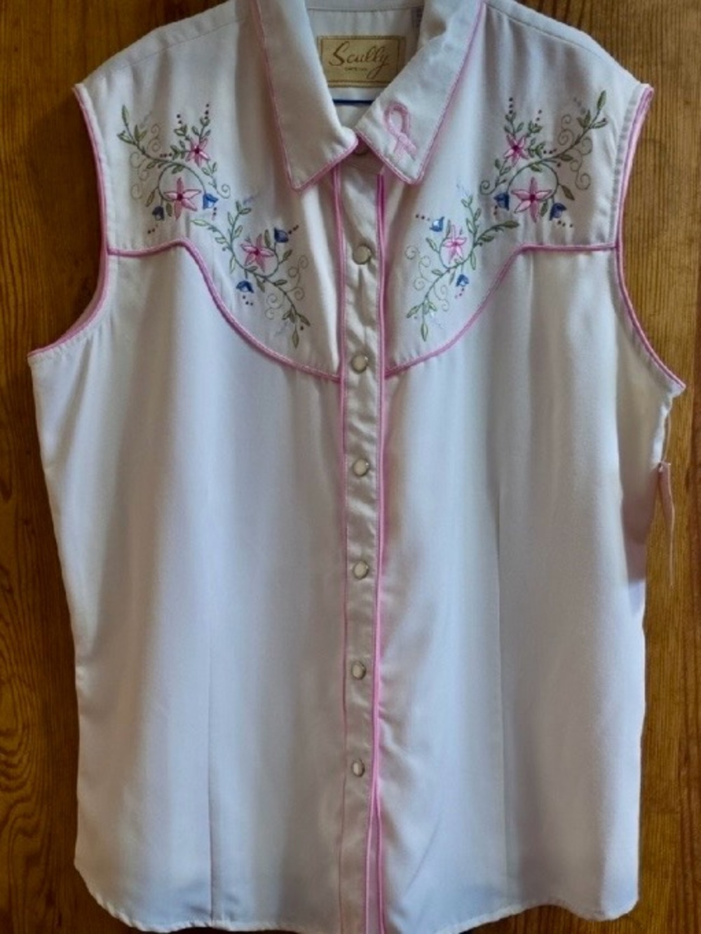 Scully Cream Embroidered Sleeveless Top with Pink Trim